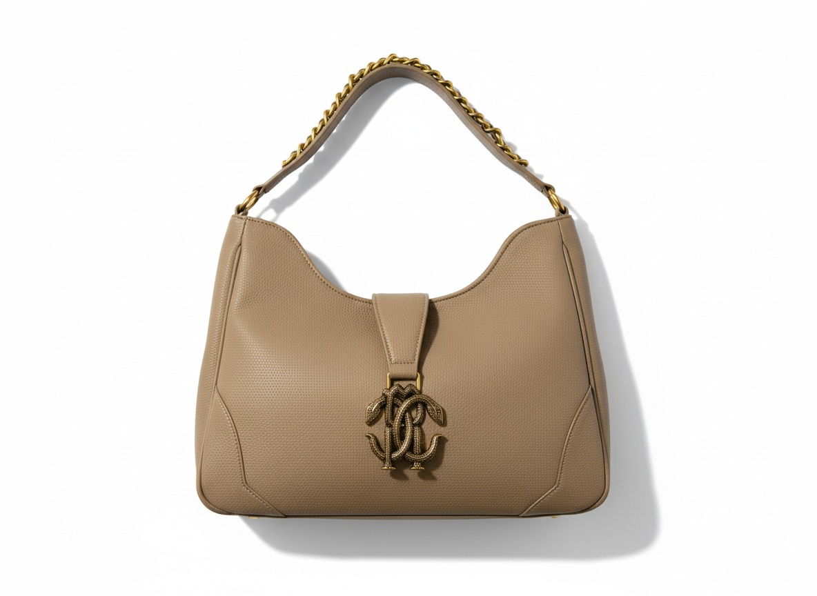 ROBERTO CAVALLI RC Monogram Shoulder Bag – Café Brown ☕✨ | Timeless Luxury Statement