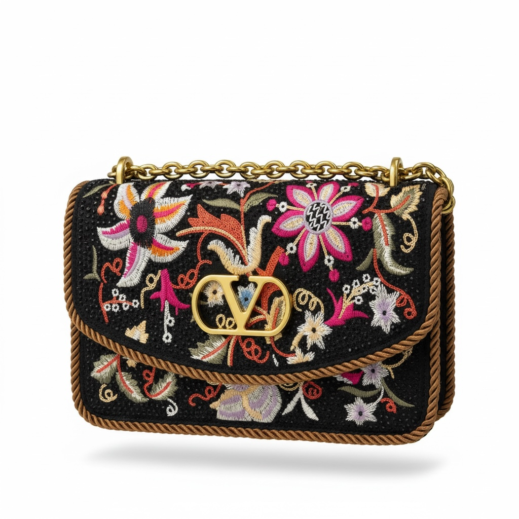 Valentino VLOGO Embroidered Floral Chain Shoulder Bag πΈβ¨
