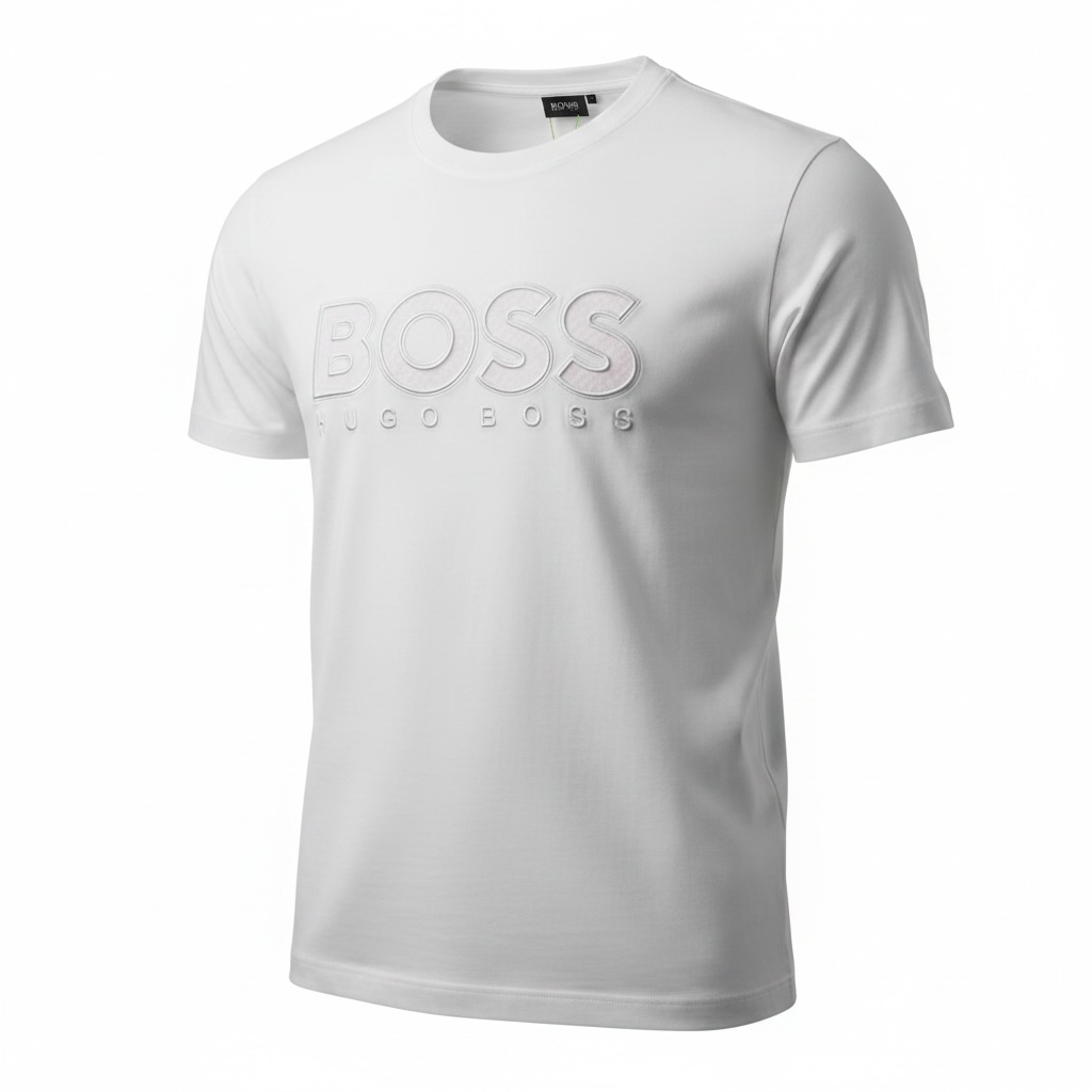 HUGO BOSS White Embossed Logo T-Shirt π€β¨ Clean Luxury Edition