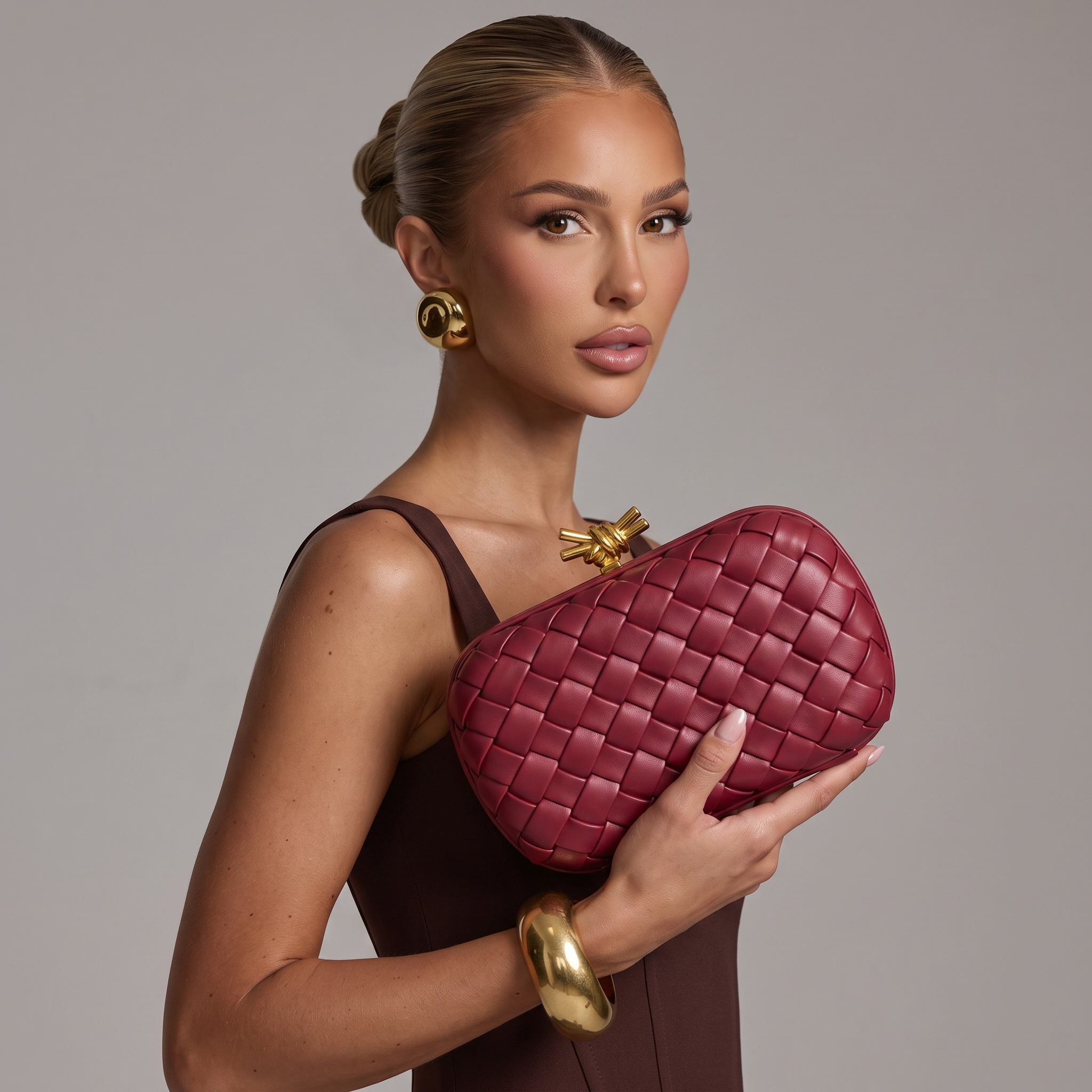 Bottega Veneta Intrecciato Knot Clutch Deep Redβ€οΈβ¨