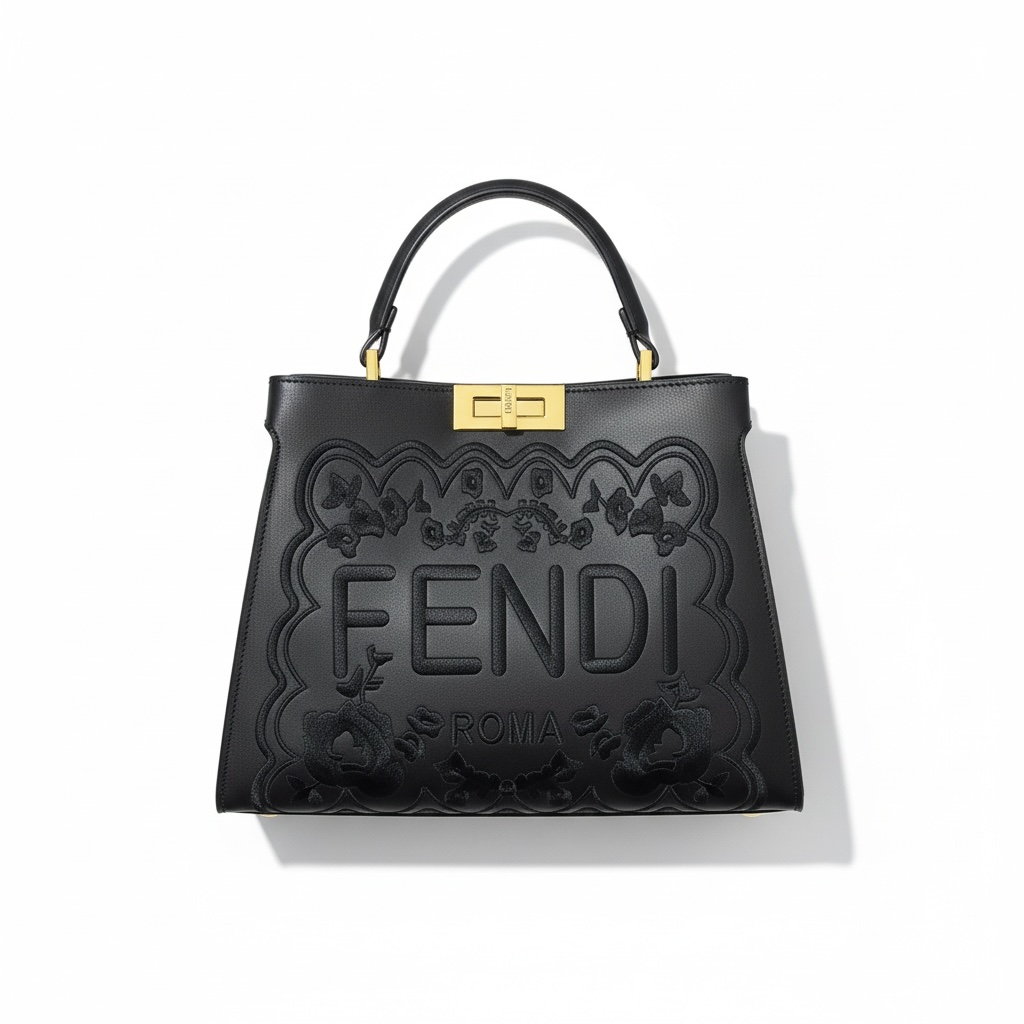Fendi Roma Black Embossed Handbag 🖤✨ | Luxury Statement Bag