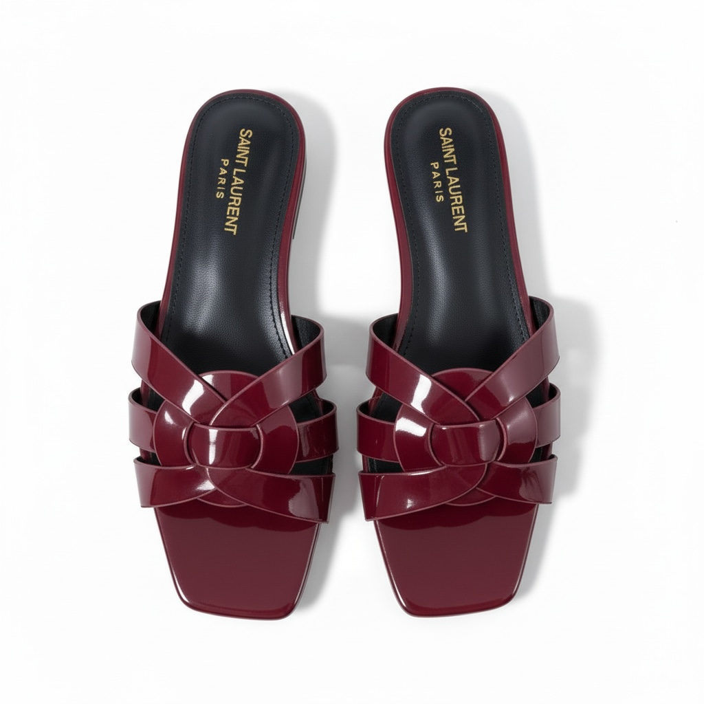 SAINT LAURENT Interlaced Patent Slides π€β¨ | Glossy Statement Flats