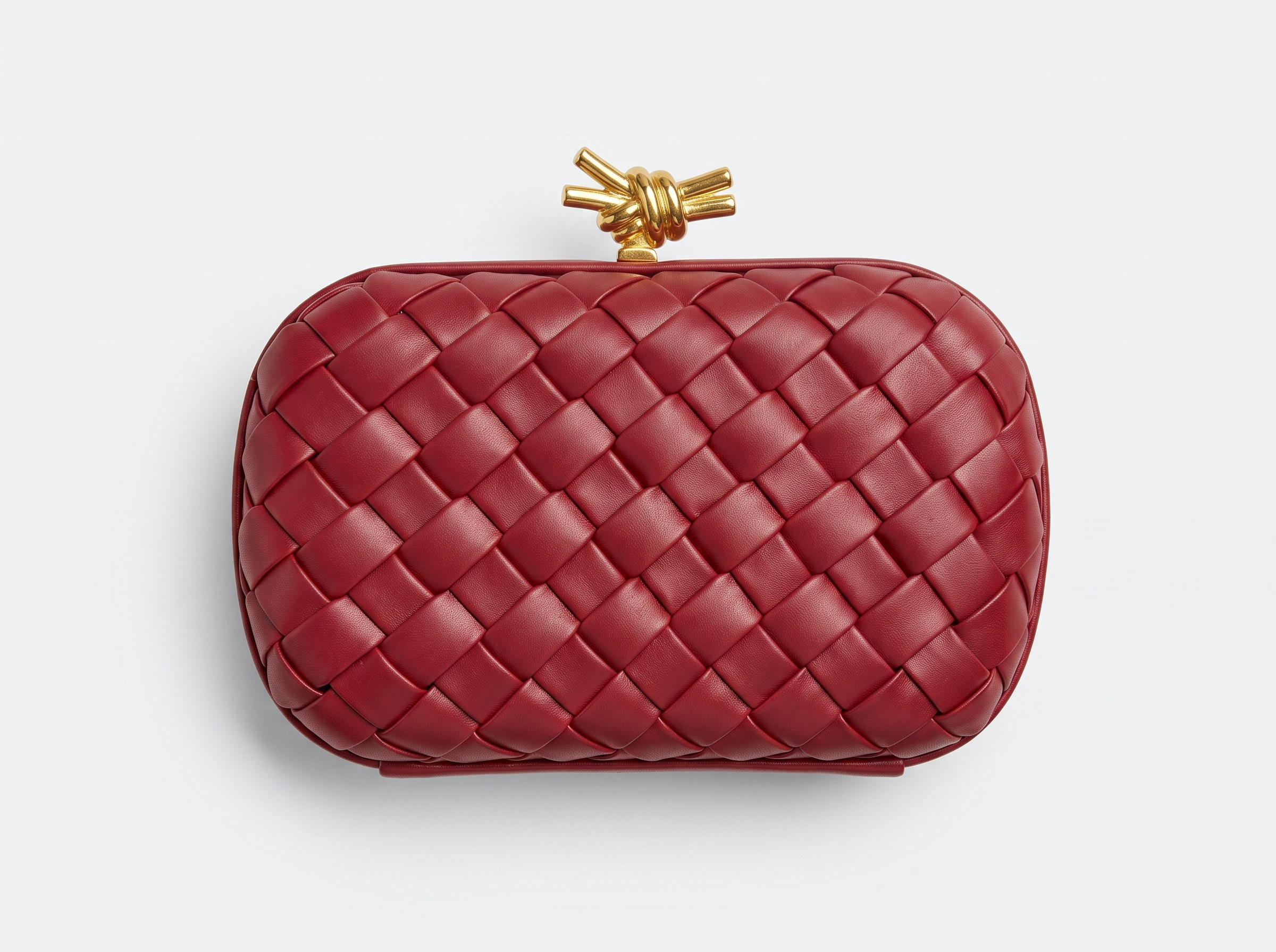 Bottega Veneta Intrecciato Knot Clutch Deep Redβ€οΈβ¨