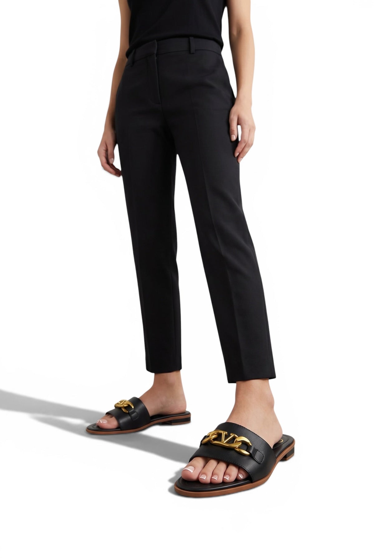 Valentino VLogo Black Slide Sandals π€β¨ Gold Chain Edition