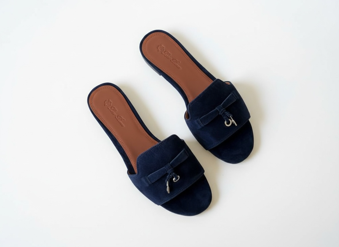 LORO PIANA Style Navy Suede Slides πβ¨ | Elegant Minimal Edition