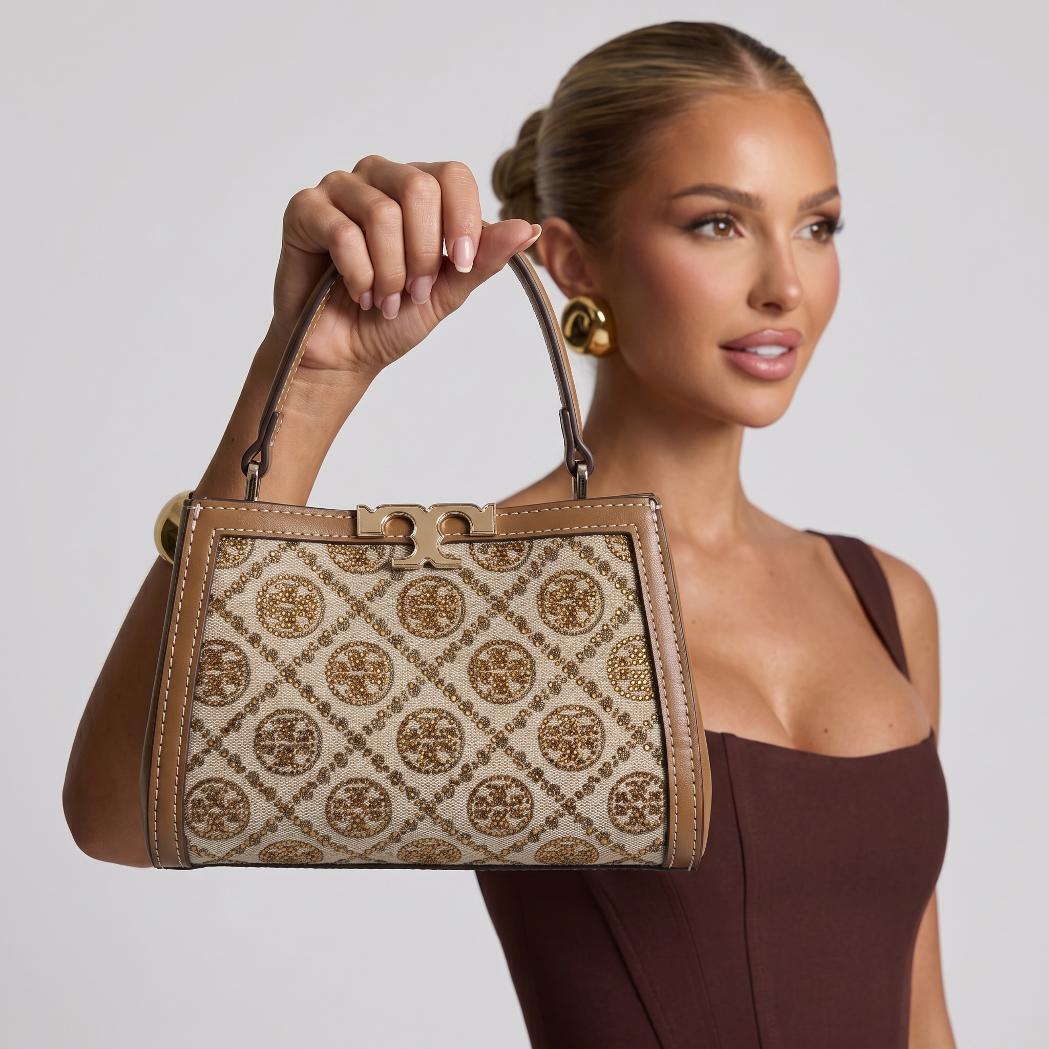 Tory Burch Monogram Canvas Mini Top Handle Bag β Beige Luxury Classic π€β¨