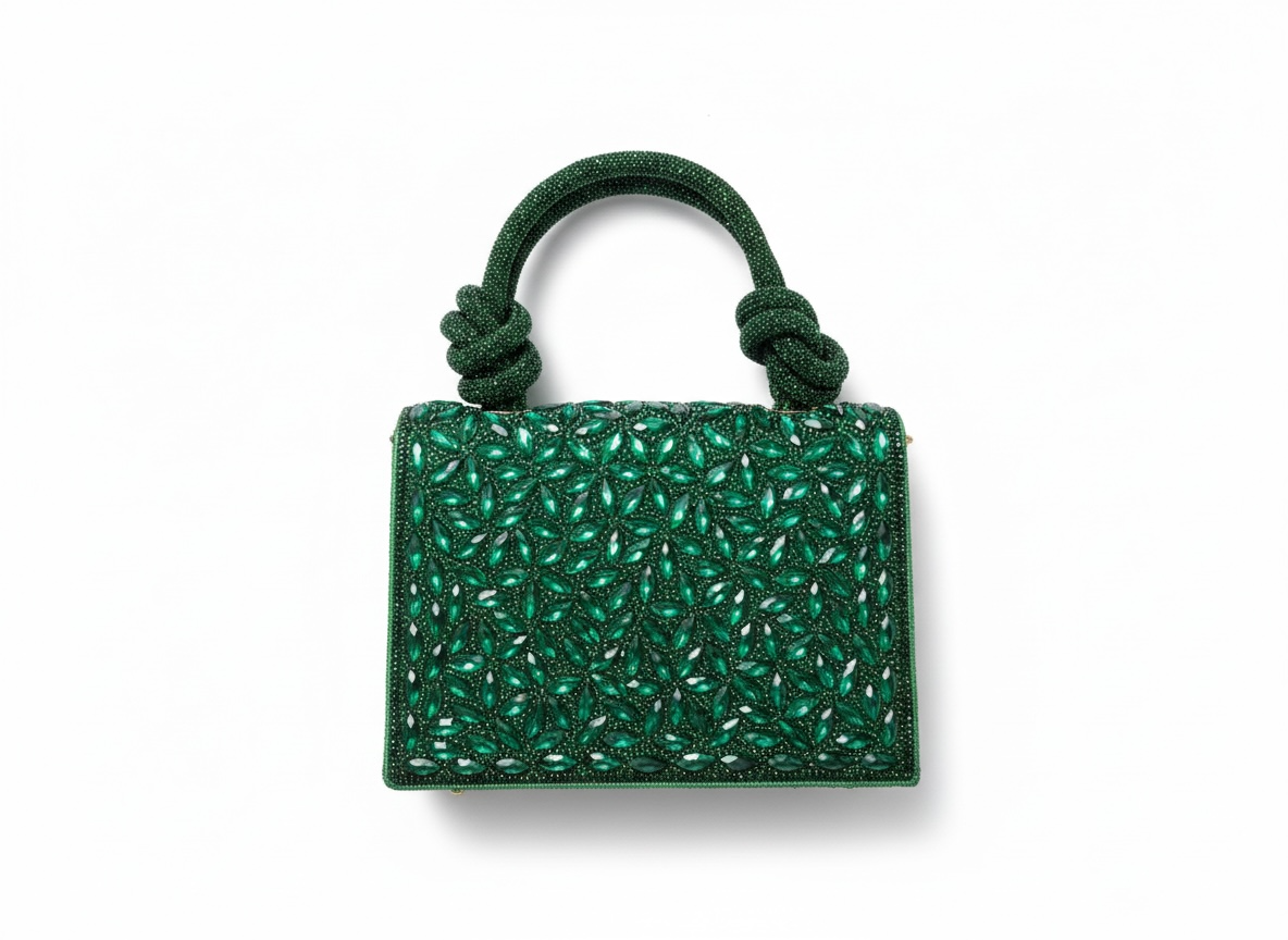 Emerald Crystal Mini Top Handle Bag 💚✨ | Statement Evening Piece