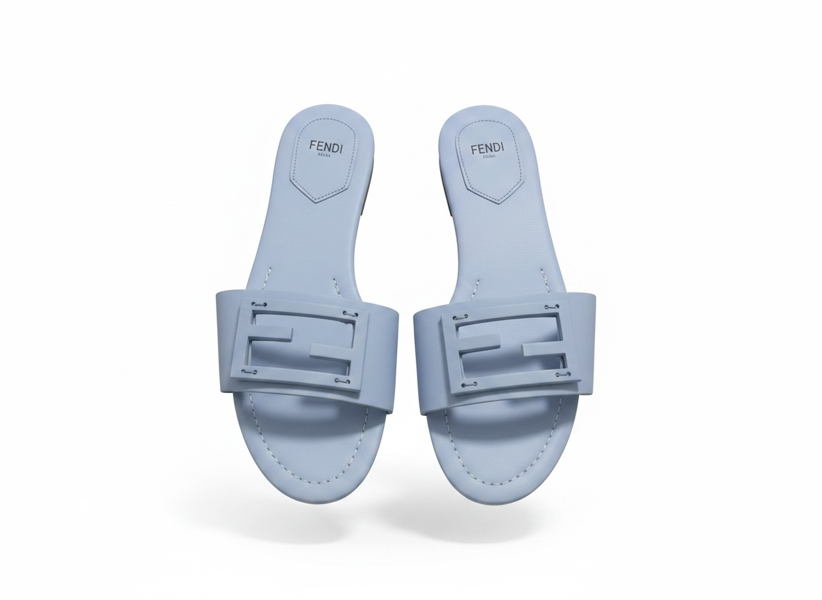Fendi Light Blue Slide Sandals πβ¨ FF Logo Edition