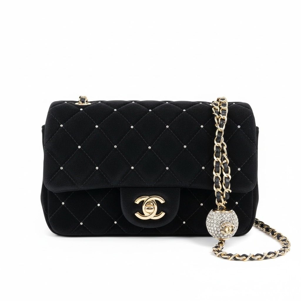 Chanel Crystal Quilted Flap Bag β Black Velvet & Gold β¨π€