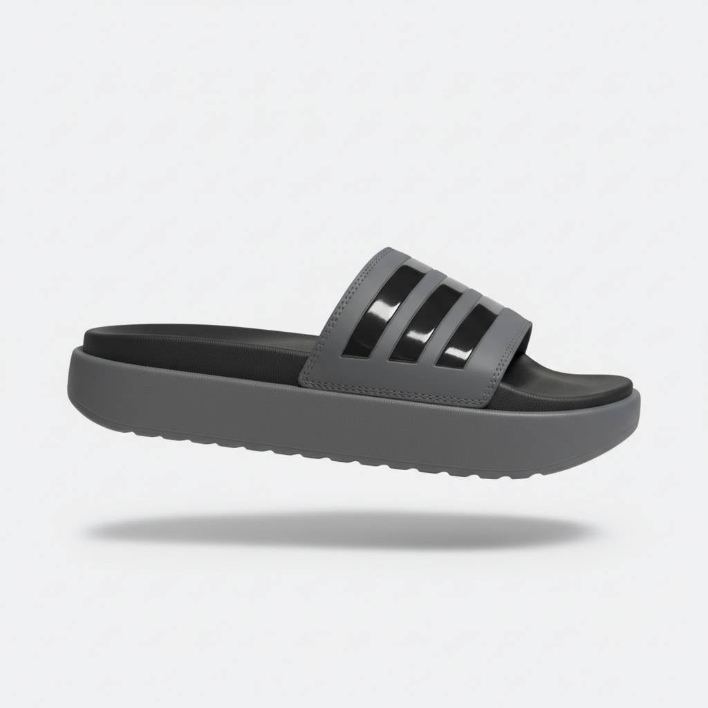 Adidas Striped Slides – Grey & Black Edition 🩶🖤