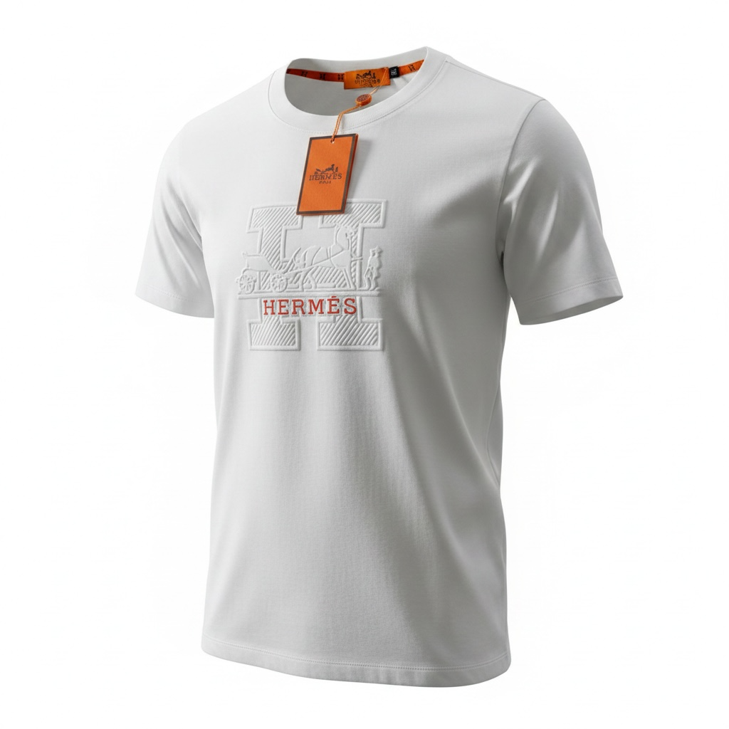 HermΓ¨s White T-Shirt π€π§‘ Signature βHβ Logo Edition