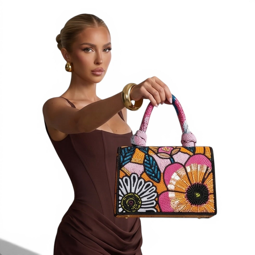 Luxury Multicolor Crystal Mini Handbag 🌈✨ | Bold Art Edition