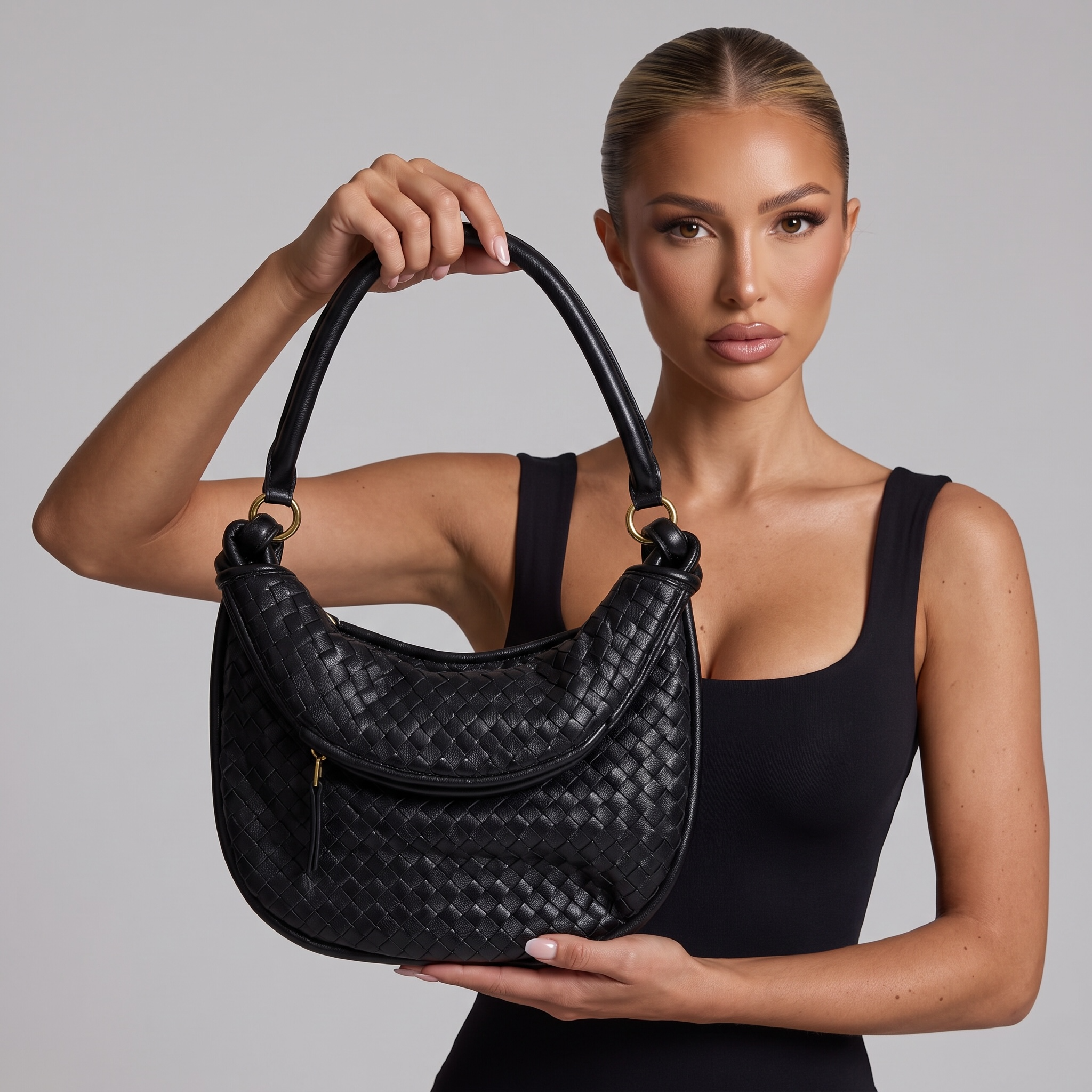 Bottega Veneta Woven Intreccio Shoulder Bag β Black Luxury Leather