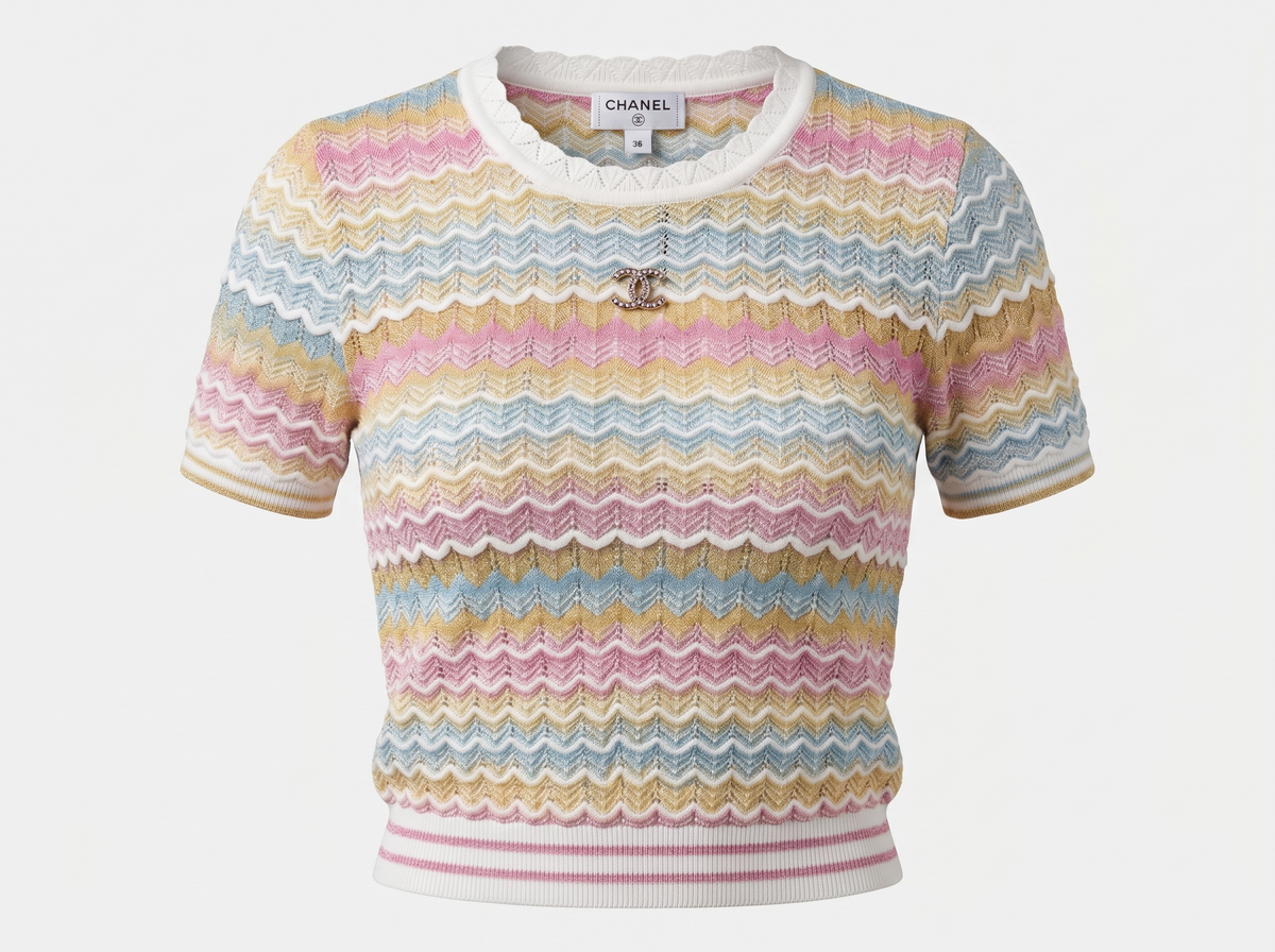 Chanel Pastel Chevron Knit Short Sleeve Top πΈπ©΅β¨