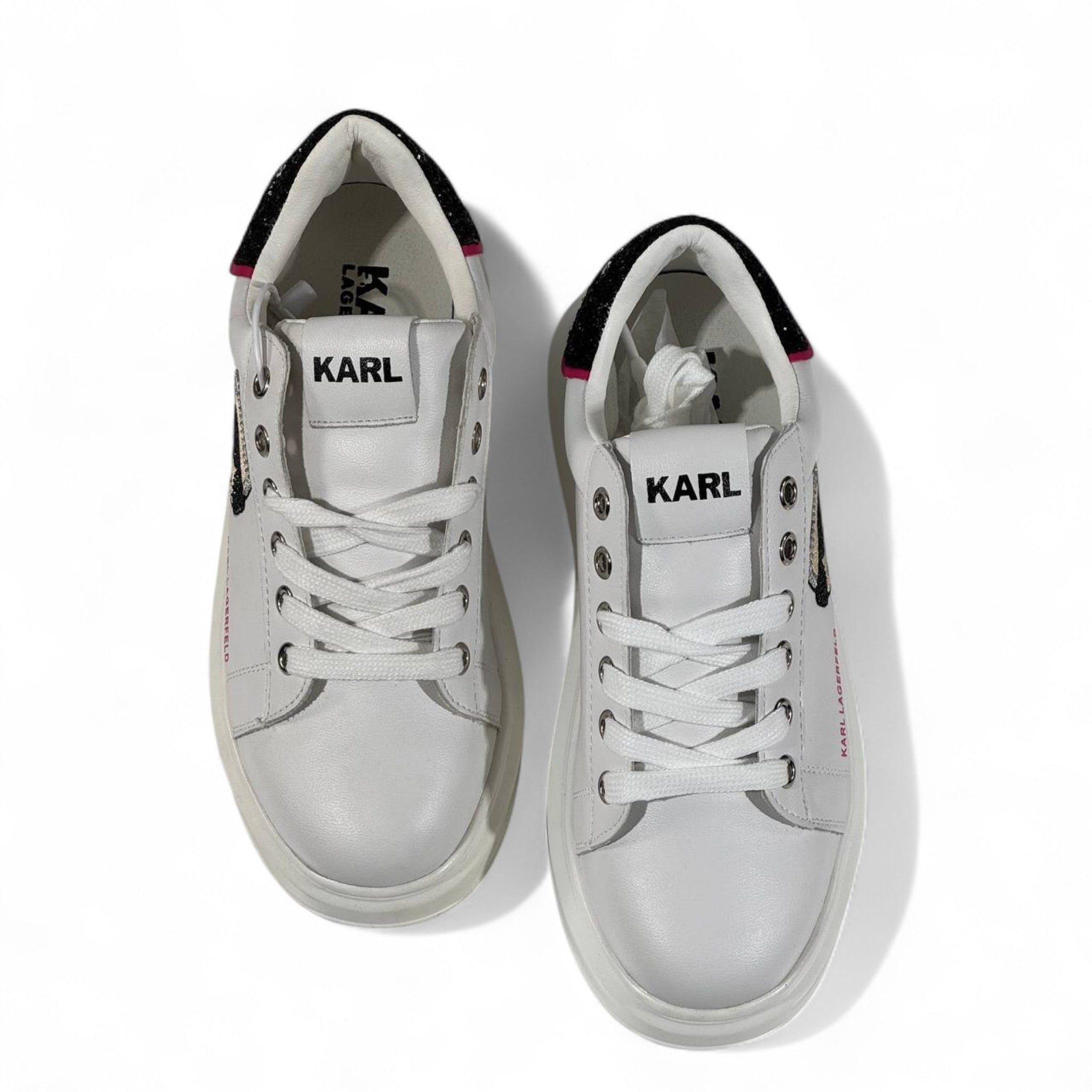 β¨ Karl Lagerfeld Glitter Icon Sneakers β White & Silver Spark Edition β¨