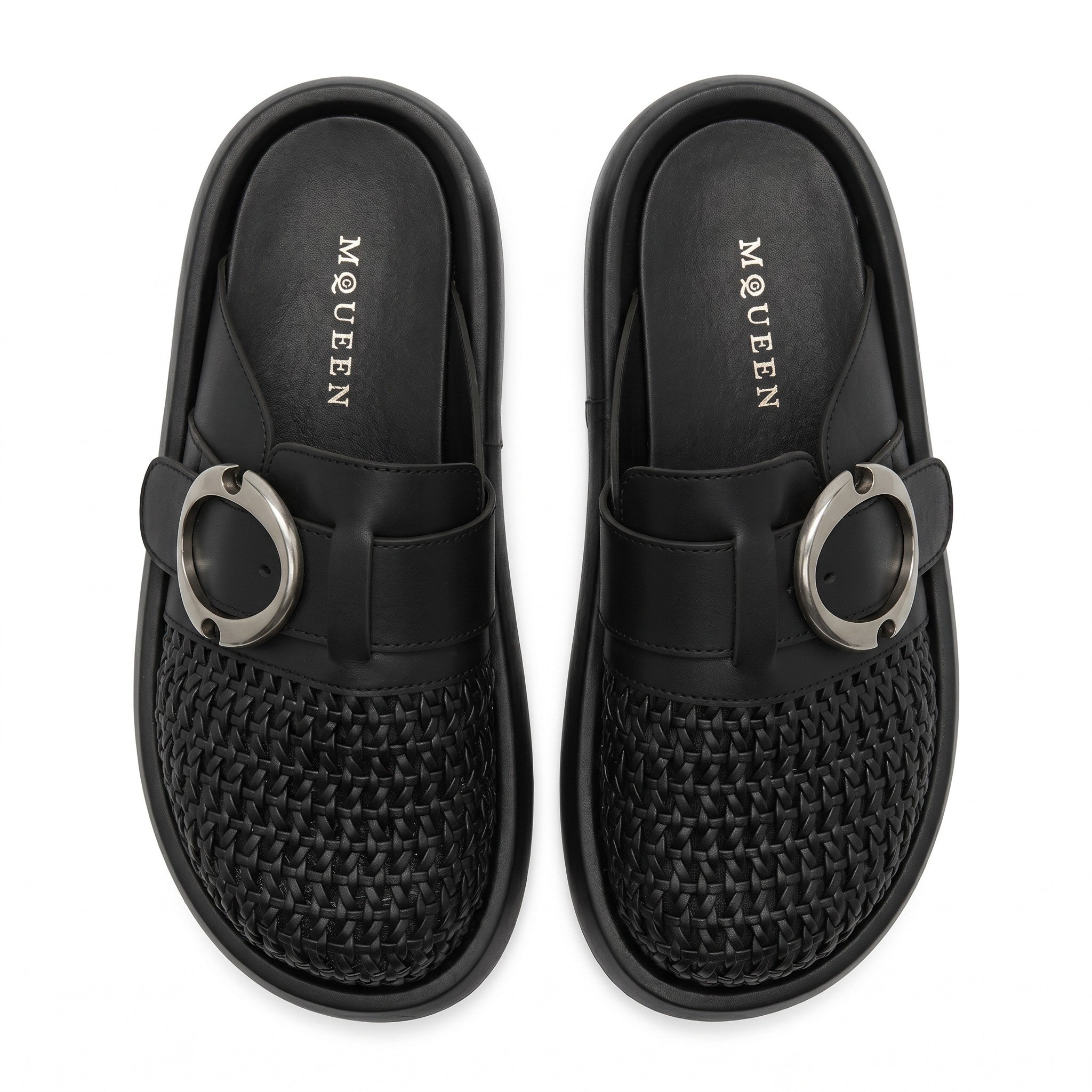 Alexander McQueen Woven Buckle Mule Loafers – Black