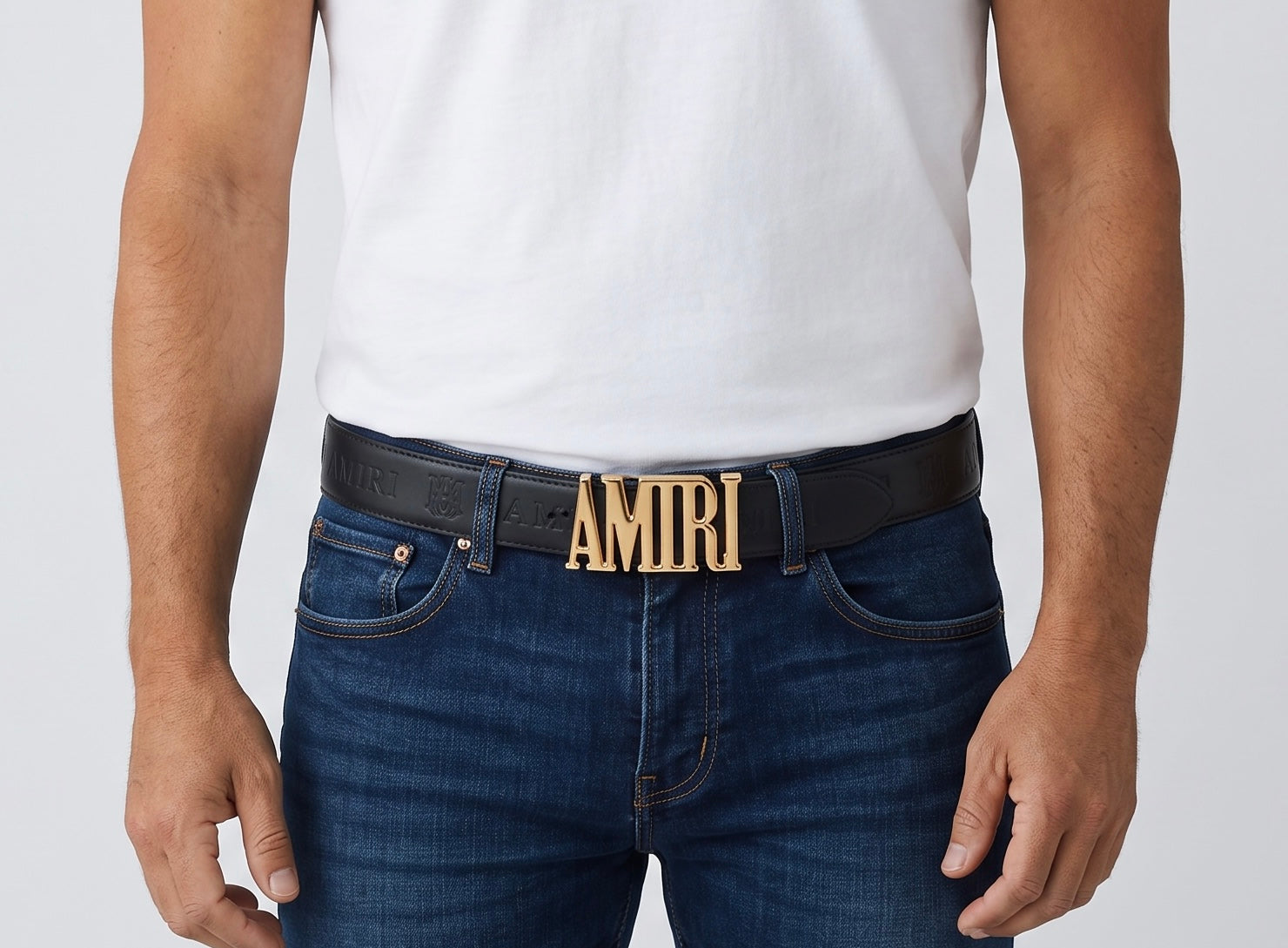 Amiri Gold Logo Leather Belt β Black Designer Statement Belt 125cm π€β¨