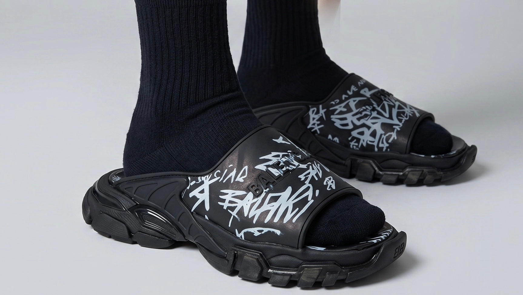 Balenciaga Black Graffiti Chunky Slides β Bold Streetwear Slippers β«π₯