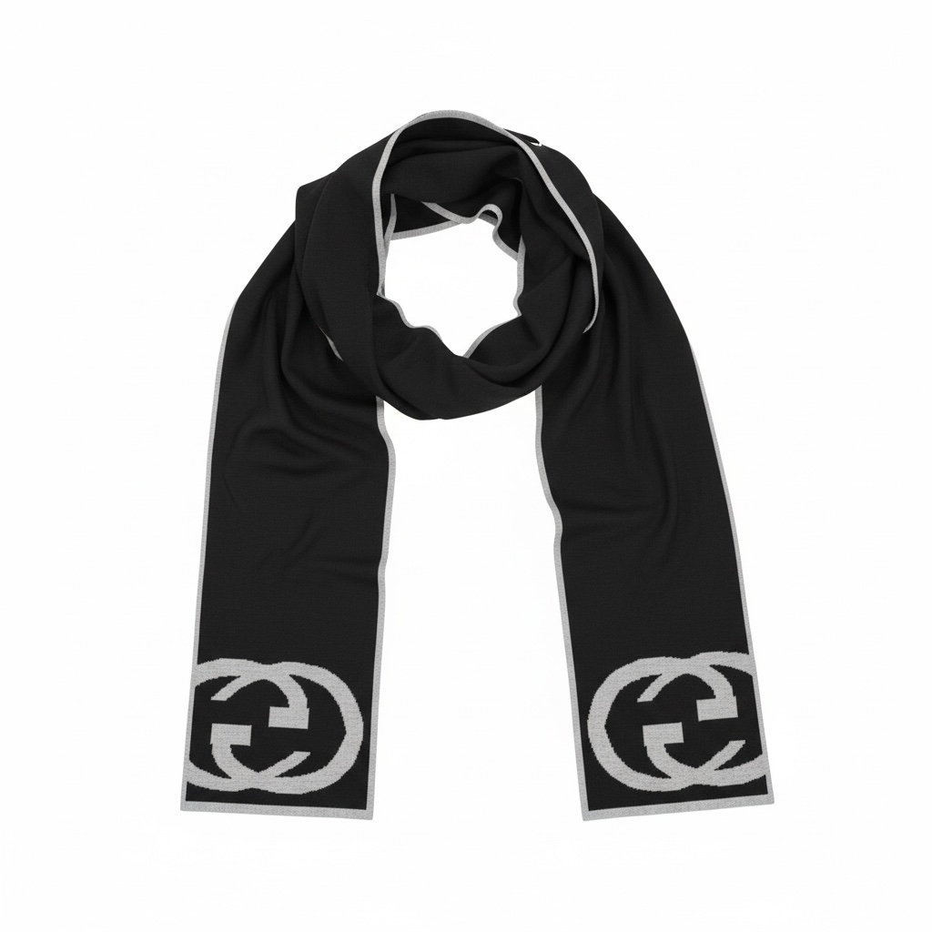 Gucci Interlocking G Wool Scarf – Black & White Designer Scarf 🧣✨