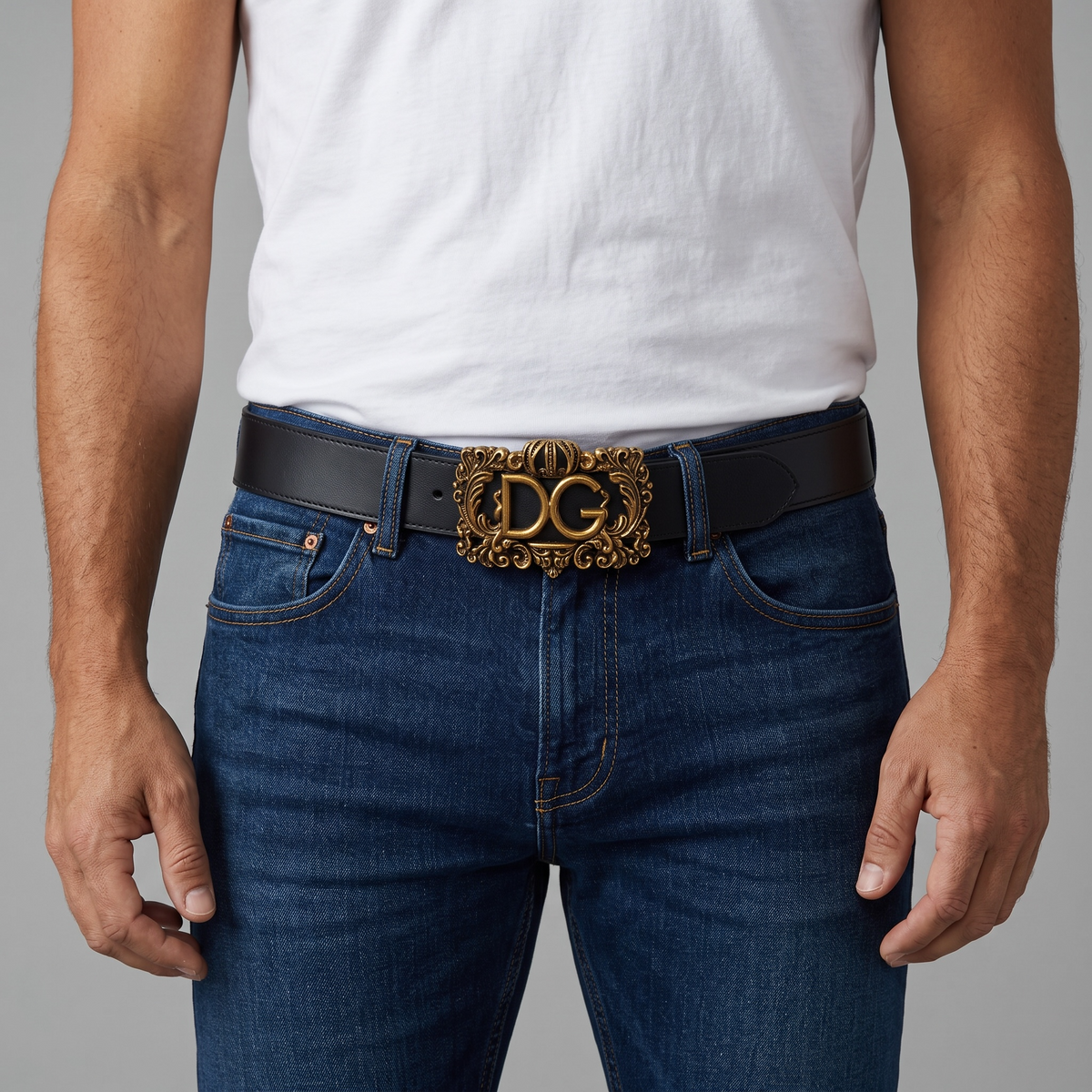 š¤ Dolce & Gabbana Black Leather Belt Gold DG Buckle 115 cm Luxury Belt