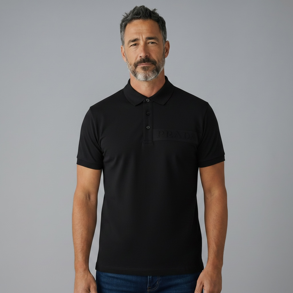 Prada Black Polo Shirt π€β‘ Embossed Logo Edition