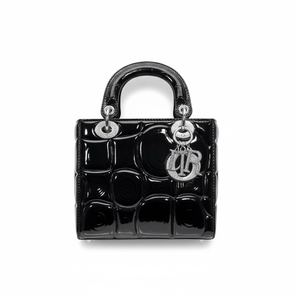 Dior Black Patent Lady Bag β Glossy Cannage Luxe with Crystal Charms π€β¨