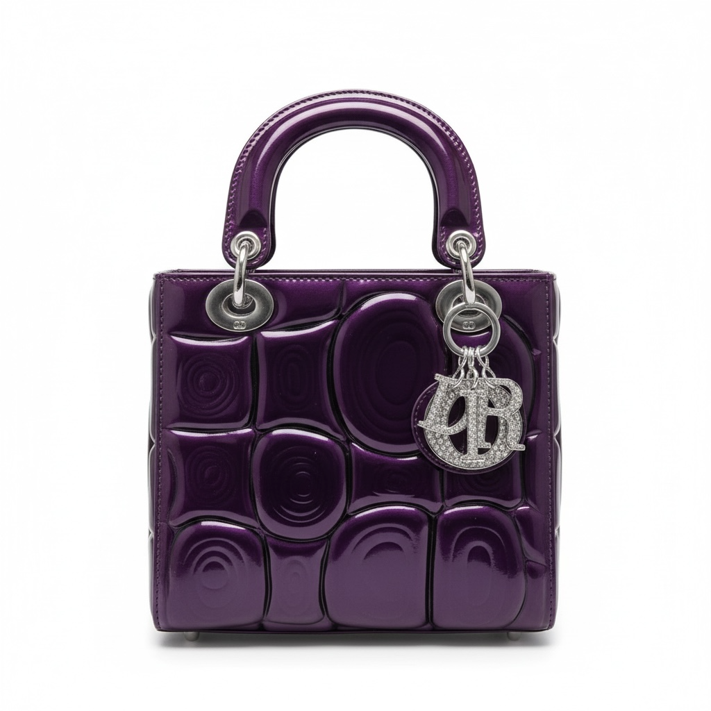 Dior Purple Patent Lady Bag β Glossy Cannage Luxe with Crystal Charms πβ¨
