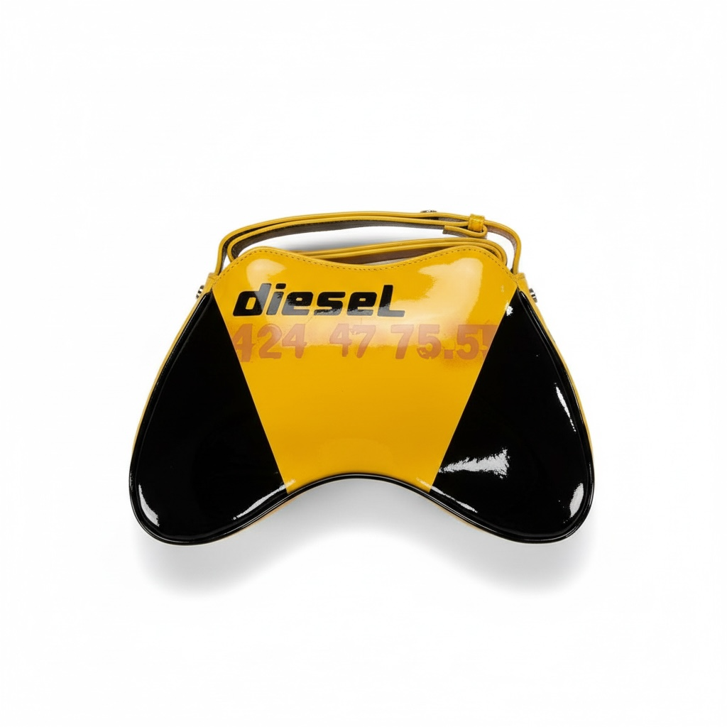 DIESEL Yellow & Black Gloss Y2K Shoulder Bag ππ€ | Bold Logo Futuristic Design