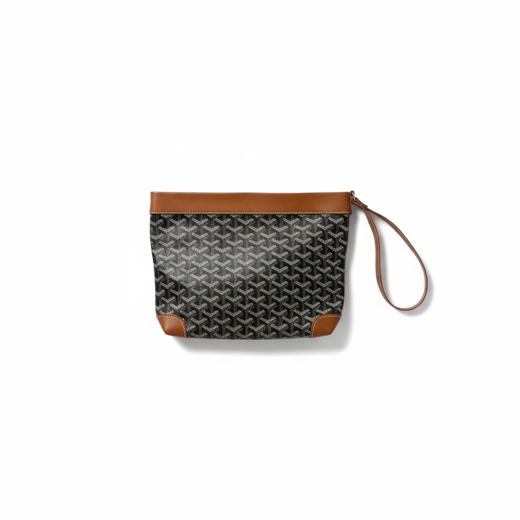 ✨ Goyard-Inspired Wristlet Clutch – Black & Tan Limited Edition ✨