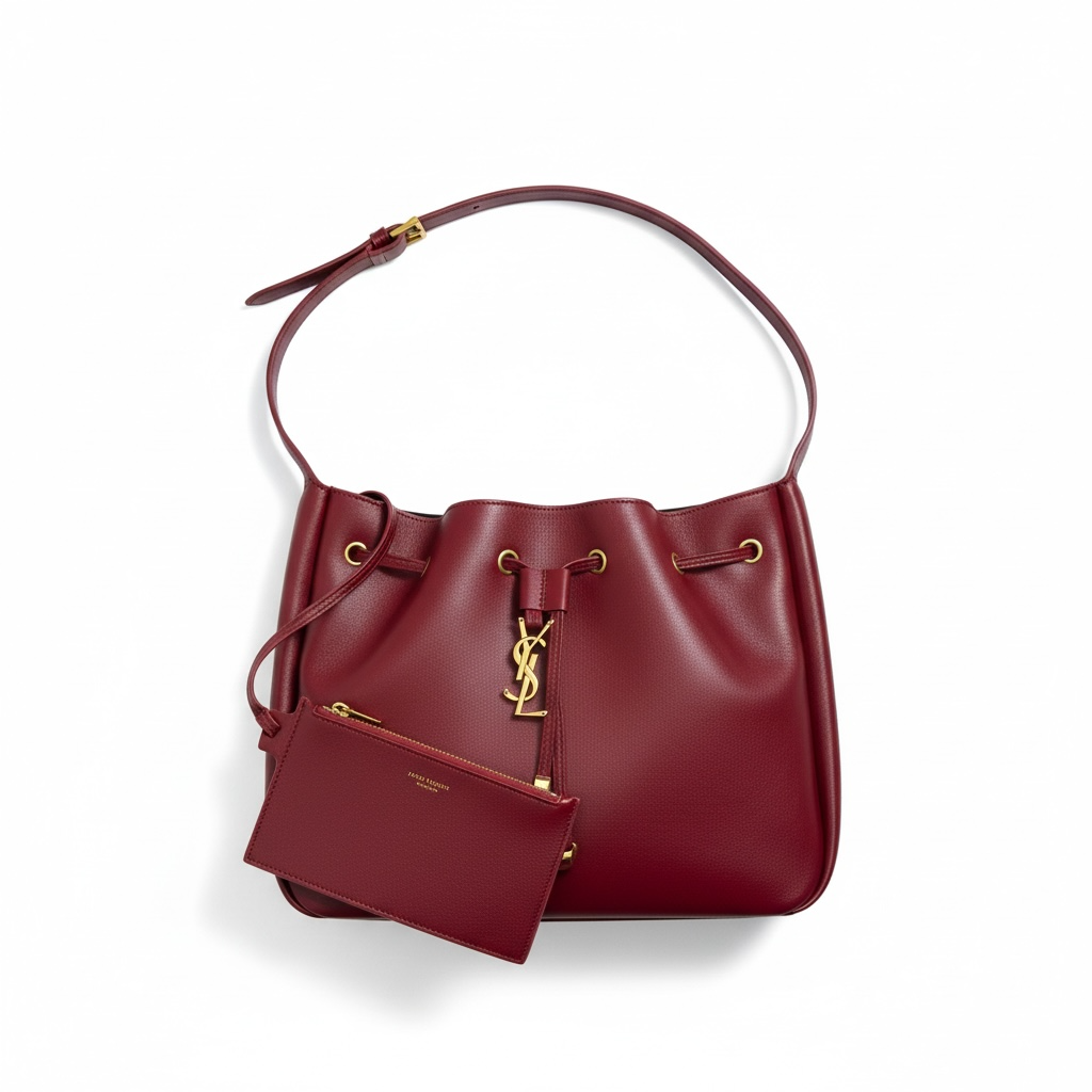 YSL Burgundy Leather Shoulder Bag β Classic Drawstring Luxury Elegance π·β¨