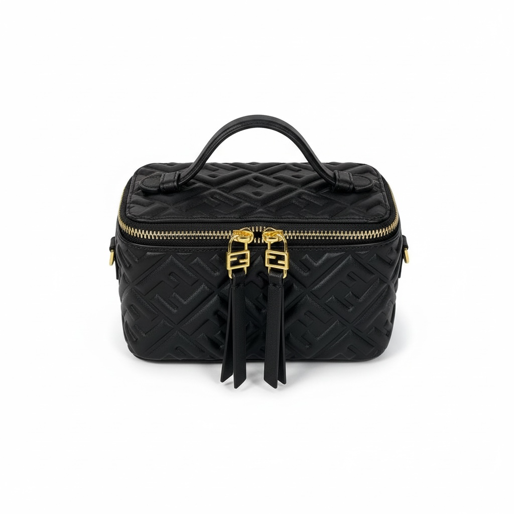 FENDI Black Nappa FF Vanity Box Bag π€β¨ | Quilted Monogram & Gold Hardware