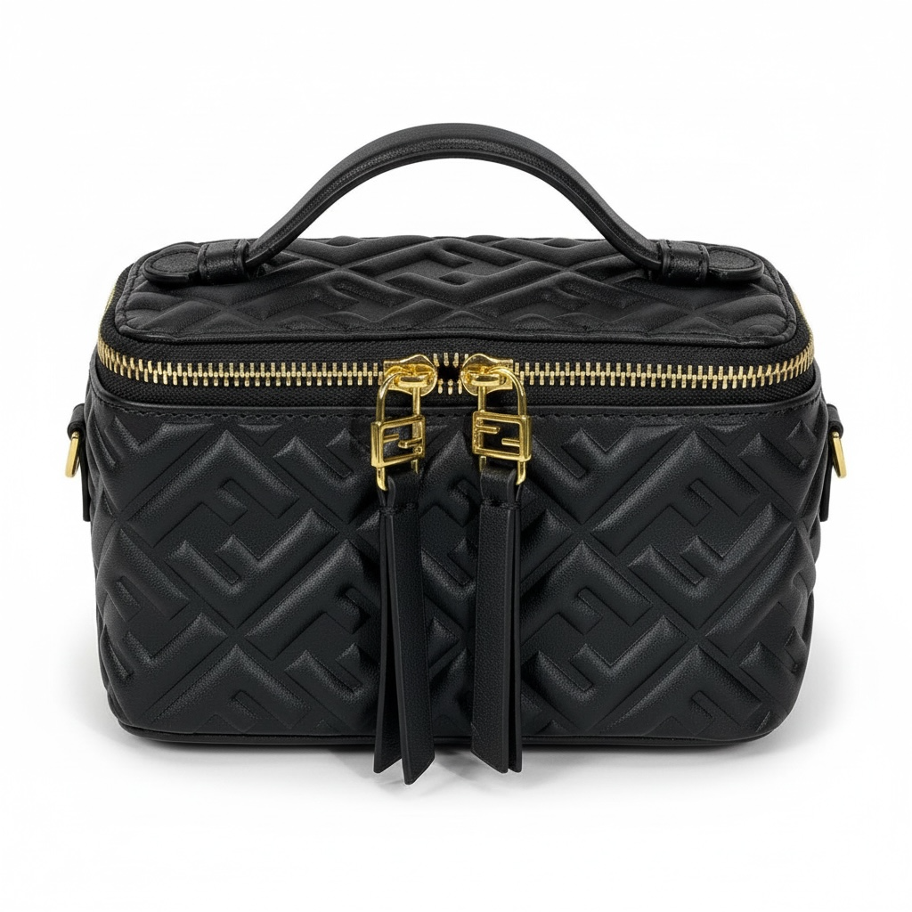 FENDI Black Nappa FF Vanity Box Bag π€β¨ | Quilted Monogram & Gold Hardware