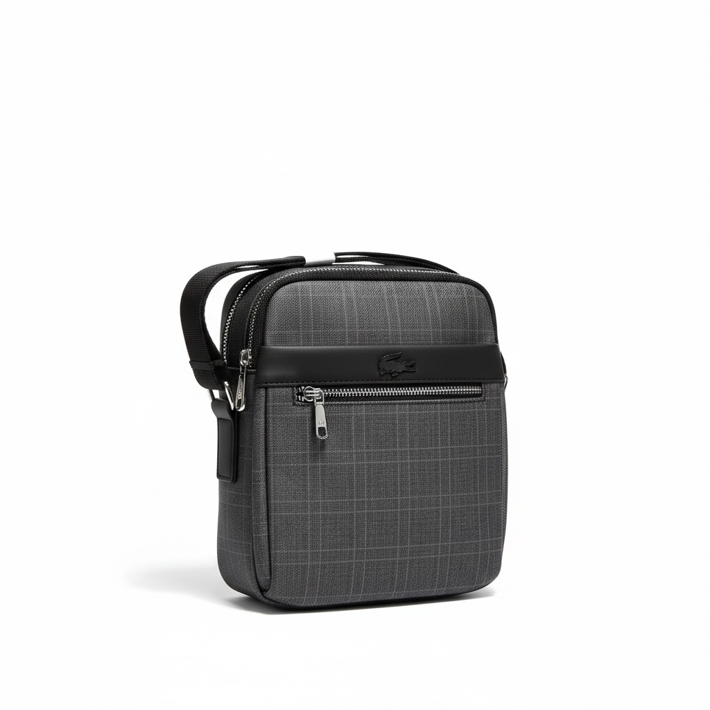 🐊 Lacoste Charcoal Check Crossbody Bag – Minimal Style, Maximum Impact
