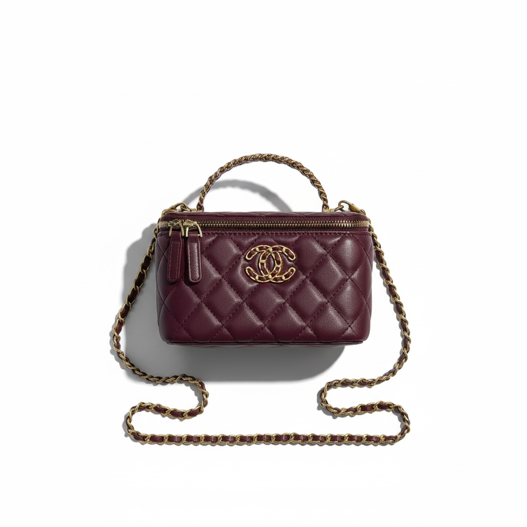 Chanel Burgundy Quilted Vanity Bag π | Classic CC Gold Chain Handbag