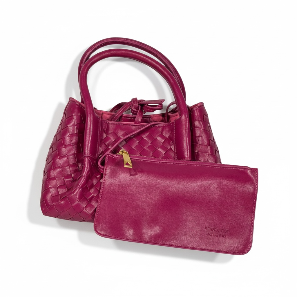 Bottega Veneta Mini Intrecciato Tote β Hot Pink Set β€οΈβ¨ | Woven Leather Bag + Matching Pouch