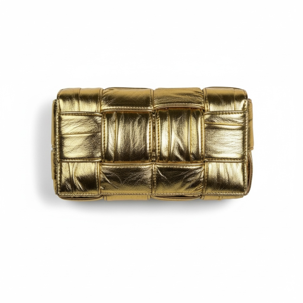 Bottega Veneta Gold Padded Cassette Bag β¨π | Metallic Intreccio Luxury Shoulder Bag