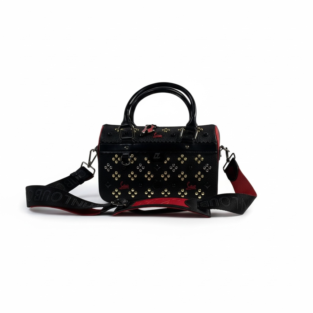 Christian Louboutin Black & Red Studded Duffle Bag đ¤â¤ď¸â¨ | Luxury Designer Handbag