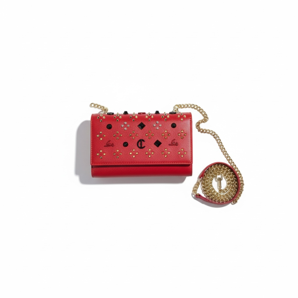 Christian Louboutin Red Studded Crossbody Bag – Gold Chain & Signature Spikes
