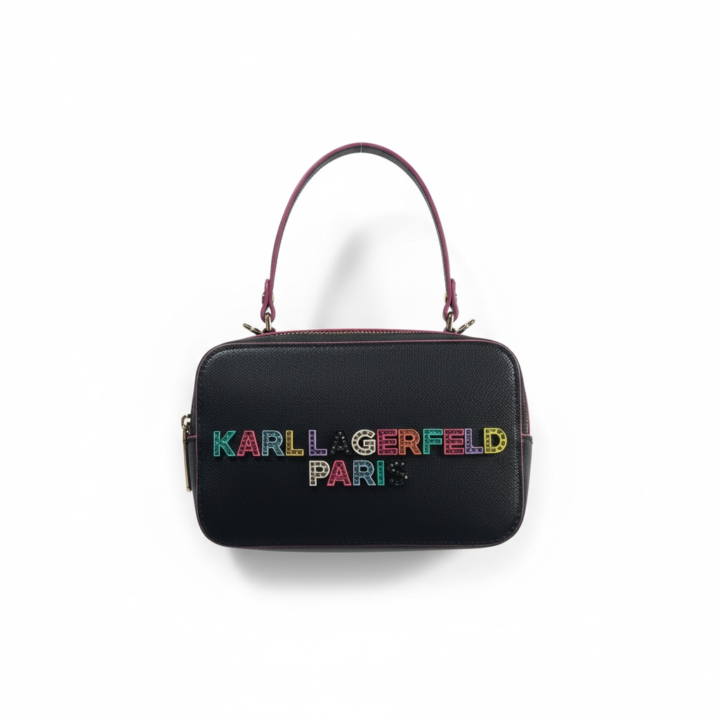 Karl Lagerfeld Paris Black Handbag – Colorful Logo Design