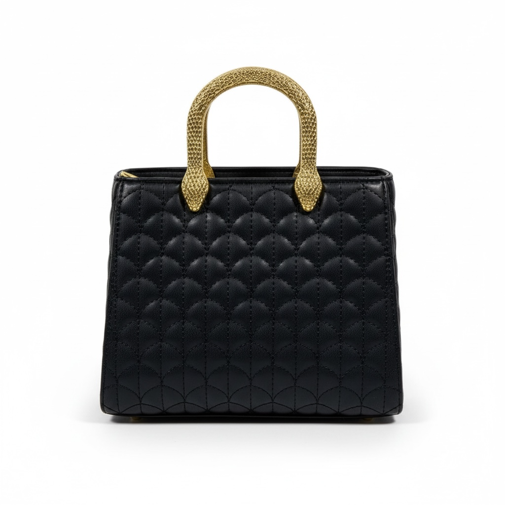 BVLGARI Black Quilted Handbag with Gold Serpent Handles β Luxury Iconic Design π€β¨