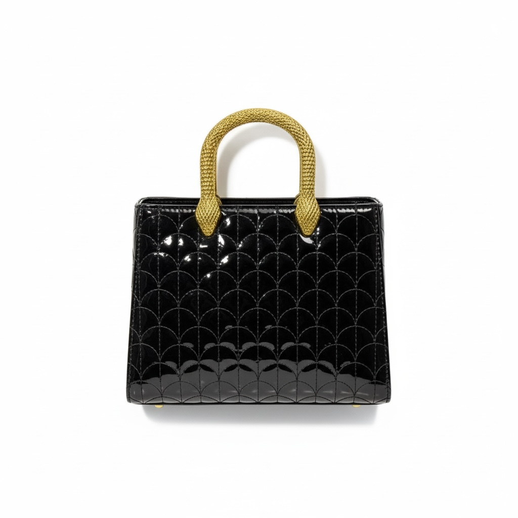 BVLGARI Patent Black Quilted Handbag with Gold Serpent Handles β Elite Luxury Statement π€β¨