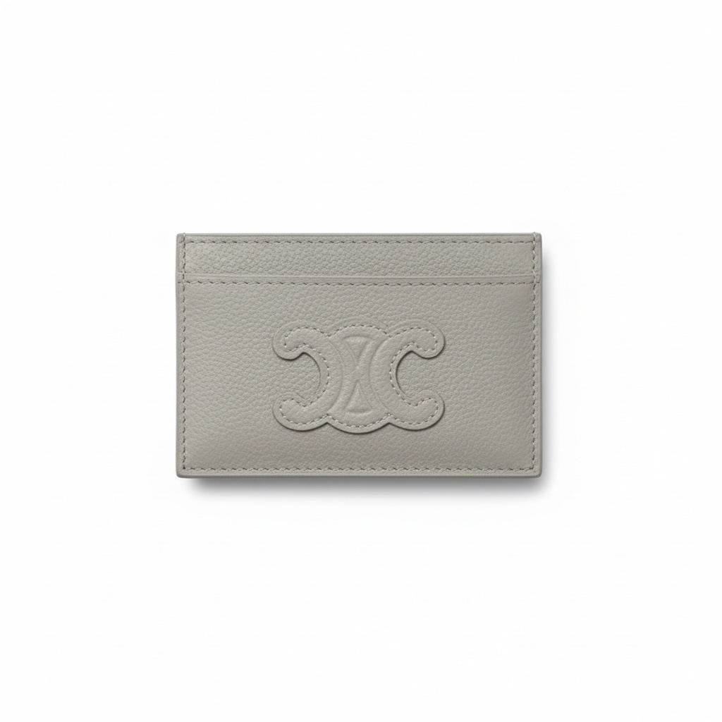 🤍 Celine Triomphe Grey Leather Card Holder – Effortless Parisian Grace