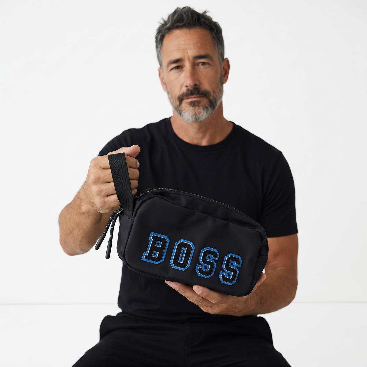BOSS Navy Embroidered Pouch Bag β Sporty Elegance ππ€