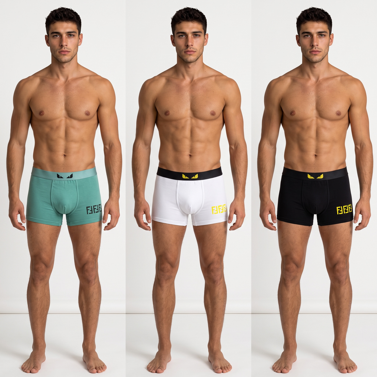 Fendi Monster Eyes Boxer Shorts (3-Pack) — Green, White & Black