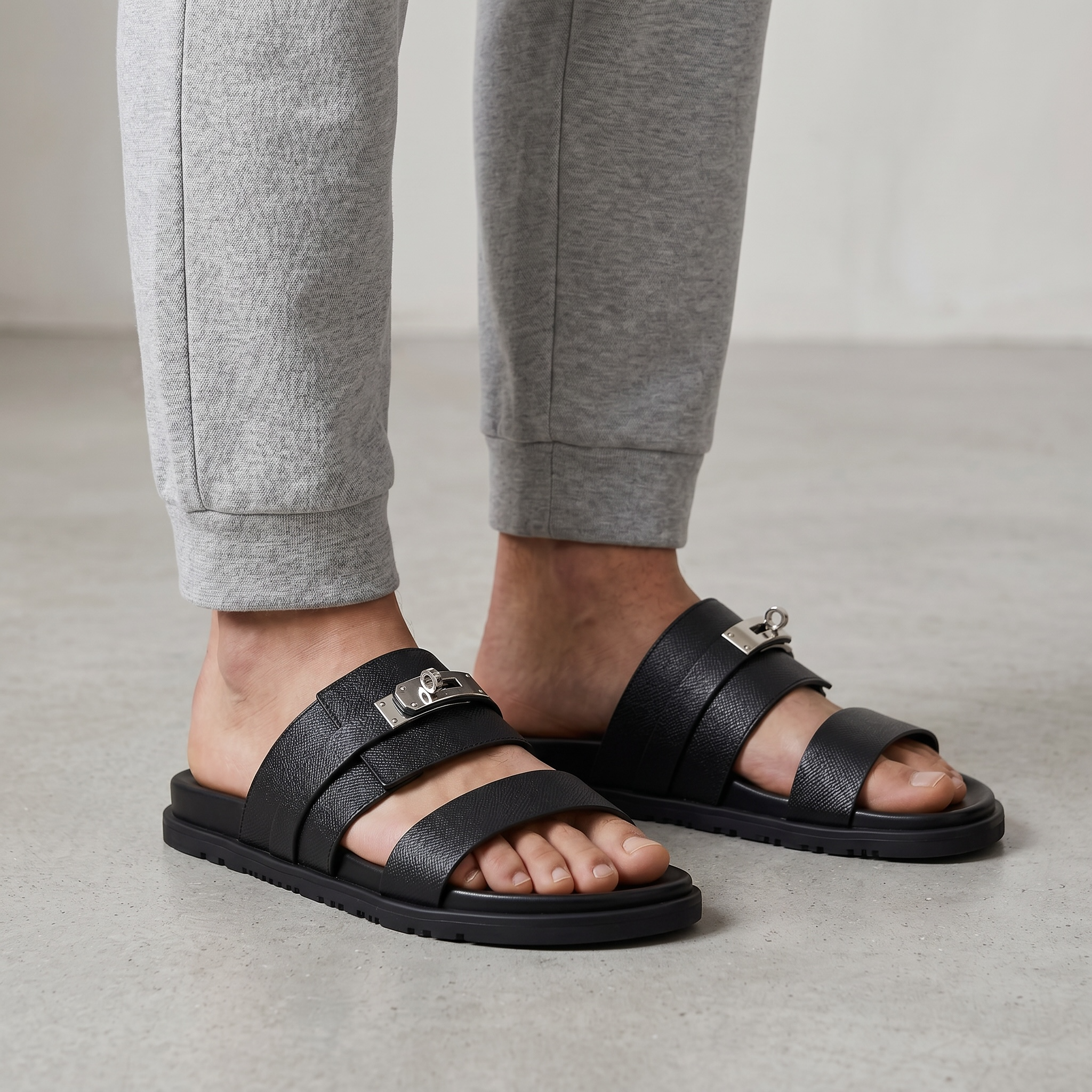 Hermès Black Luxury Slide Sandals – Premium Designer Summer Slippers 🖤✨
