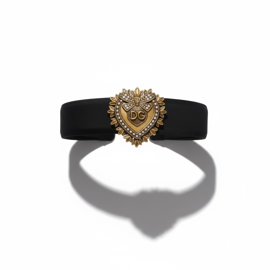 Dolce & Gabbana Black Leather Belt with Gold Sacred Heart Buckle 🖤✨ 125cm