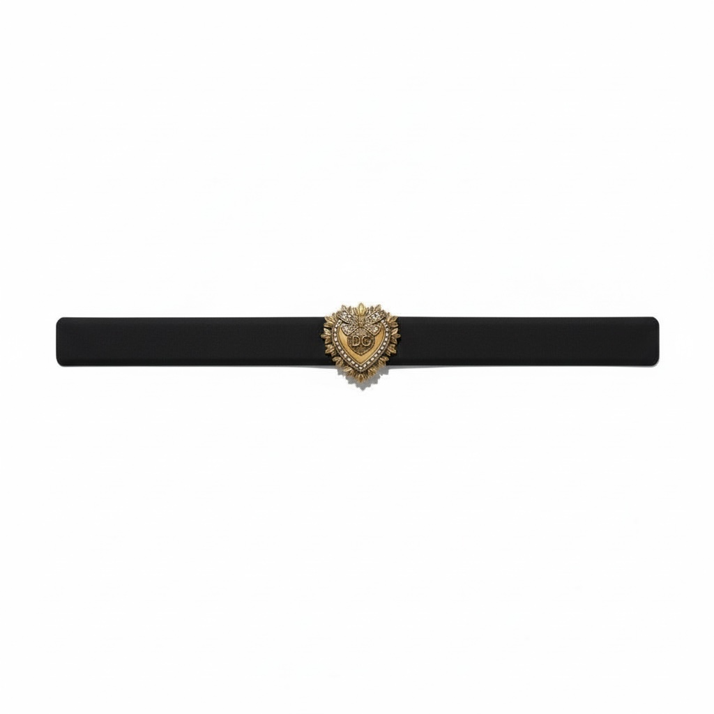 Dolce & Gabbana Black Leather Belt with Gold Sacred Heart Buckle 🖤✨ 125cm
