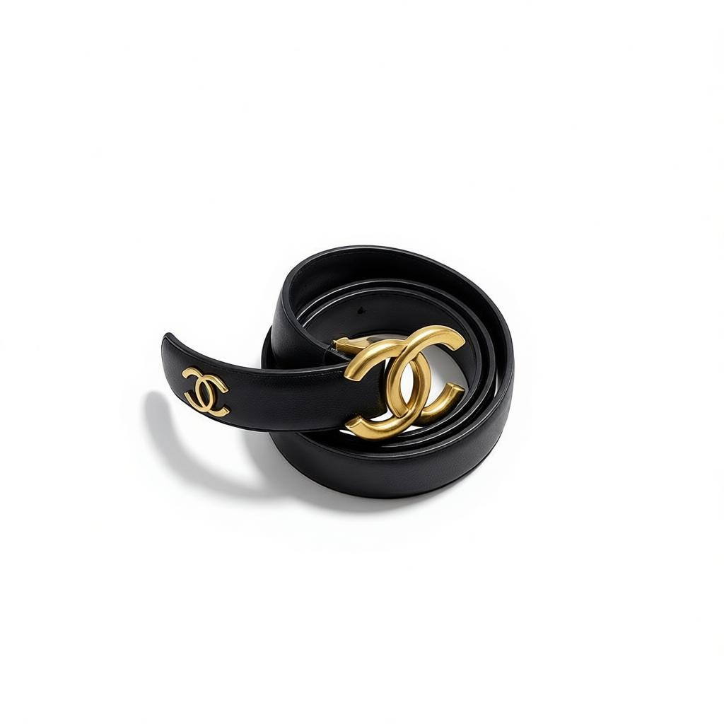 Chanel Black Leather Belt with Gold CC Logo π€β¨115cm