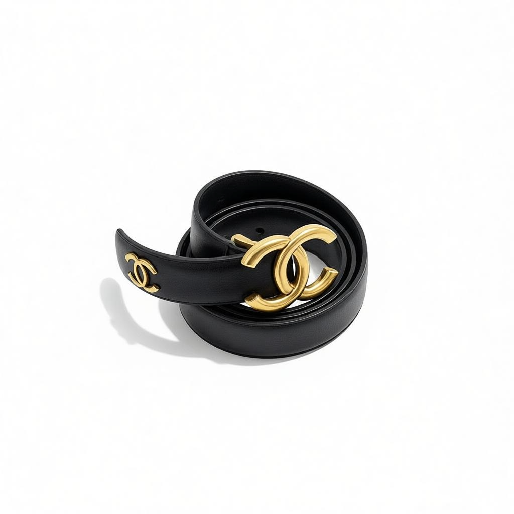 Chanel Black Leather Belt with Gold CC Logo π€β¨115cm