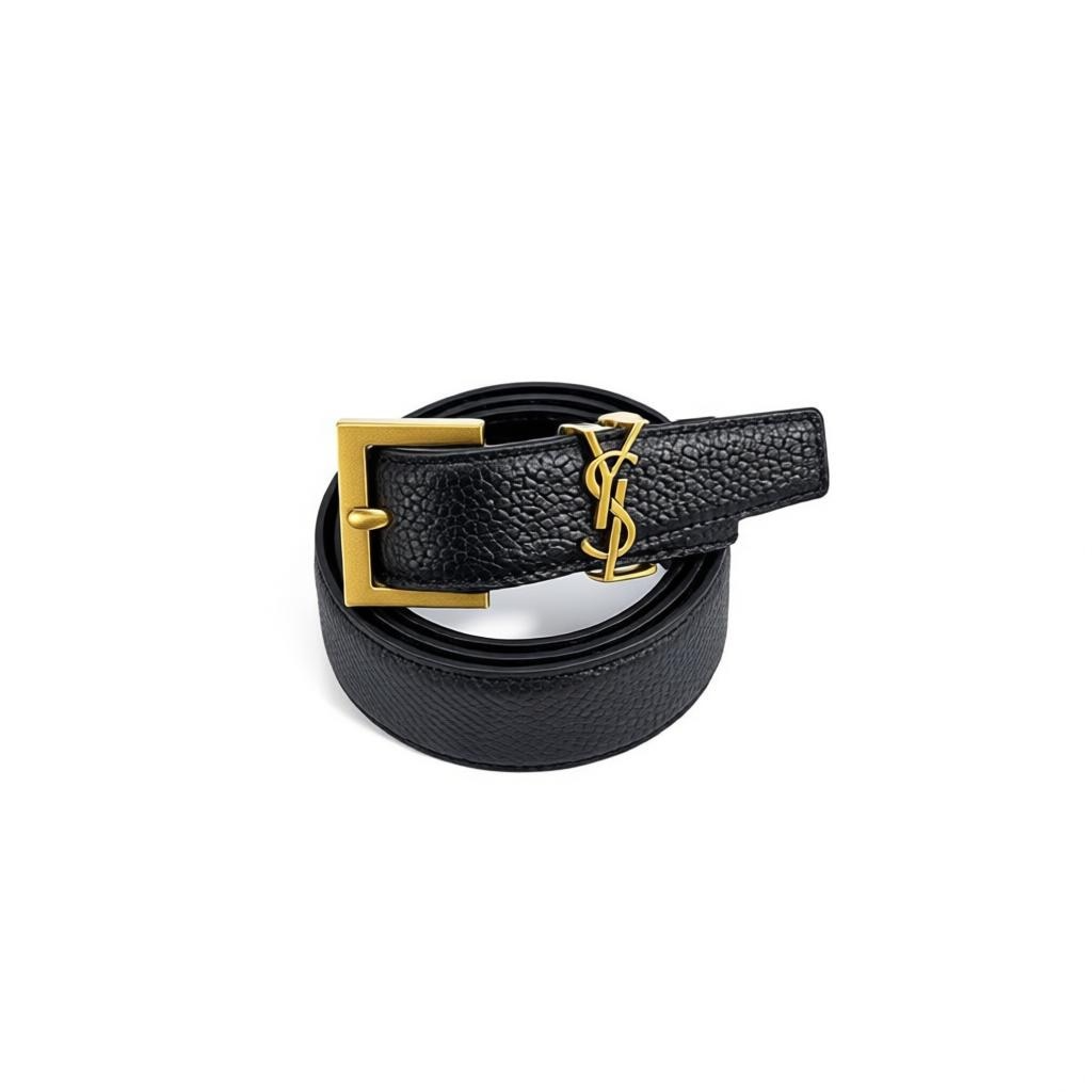 Saint Laurent Black Leather Belt with Gold YSL Logo π€β¨